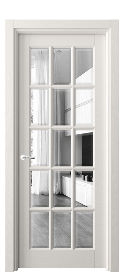 Межкомнатная дверь Лигнум 0708 Дуб пудровый белый Двустороннее зеркало с фацетом, триплекс Цена 164399 ₽ | Volhovec