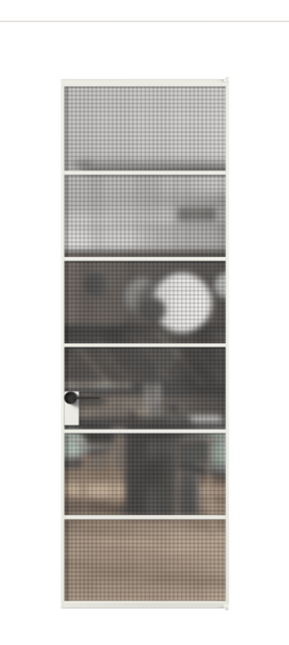 Алюминиевая дверь АЛПЛ040.04 Алюминий светло-серый Декоративное стекло с сеткой "Mesh silver", триплекс Цена 121772  | Volhovec