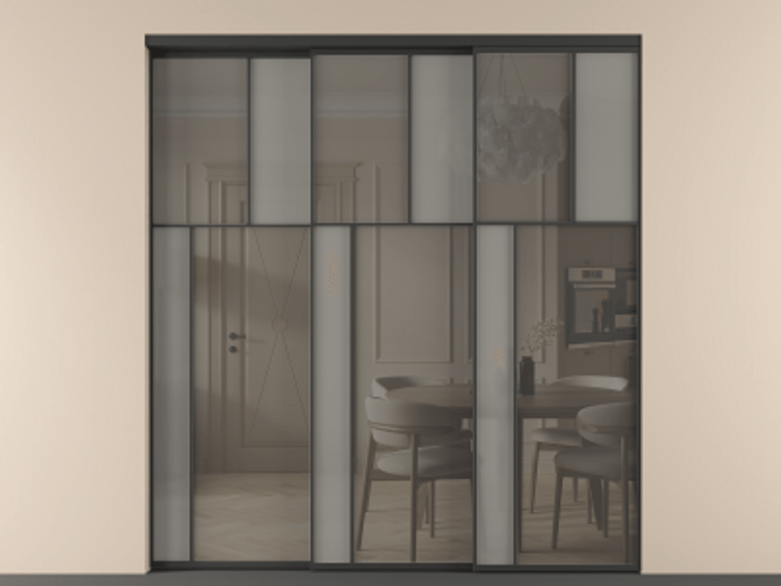 Перегородка Mosaic внутри проёма телескопик синхро 2 АЛПР 041.22 Алюминий Черный Сатинированное серое стекло, триплекс, 6 мм + Прозрачное серое стекло, триплекс, 6 мм. Скрытый короб ЧЕР Цена 393340 ₽ . Фабрика дверей Волховец 8 (800) 551 43 19 Перегородка Mosaic внутри проёма телескопик синхро 2 АЛПР 041.22 Алюминий Черный Сатинированное серое стекло, триплекс, 6 мм + Прозрачное серое стекло, триплекс, 6 мм Цена 393340 ₽ | Volhovec