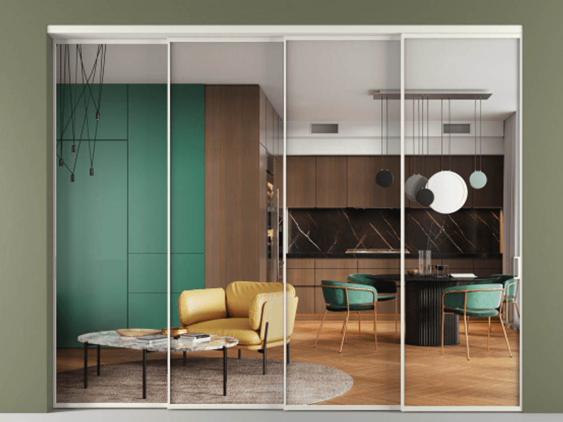 Перегородка Formato внутри проёма телескопик синхро 3 АЛПР 040.01 Алюминий Белый Прозрачное стекло "Crystal Vision", калёное, 6 мм. Скрытый короб БЕЛ Цена 483100 ₽ 1. Полотно 4 шт.  (800/2100 мм)
2. Комплект установки раздвижной системы
3. Базовый комплект фурнитуры
4. Комплект фурнитуры телескопик синхро-3
5. Ручка RONDO
. Фабрика дверей Волховец 8 (800) 551 43 19  Перегородка Formato внутри проёма телескопик синхро 3 АЛПР 040.01 Алюминий Белый Прозрачное стекло "Crystal Vision", калёное, 6 мм Цена 483100 ₽ | Volhovec