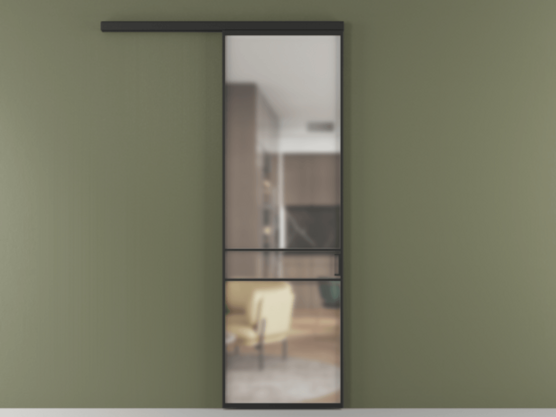 Перегородка Formato вдоль стены одностворчатая АЛПР 040.02 Алюминий Черный Сатинированное стекло "Matelux Crystal Vision", калёное, 6 мм, матовое, каленое 6 мм Цена 171080 сом  | Volhovec