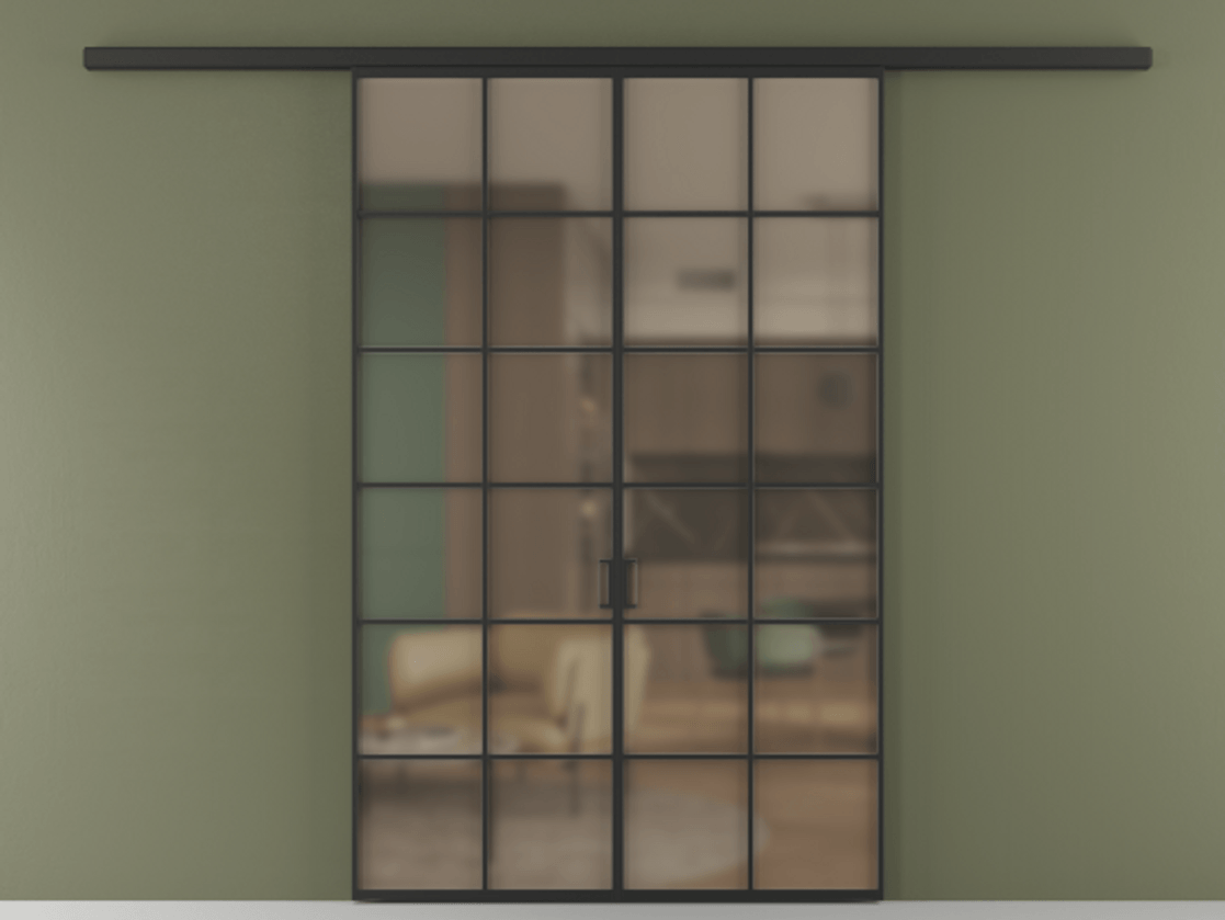 Перегородка Formato вдоль стены двустворчатая АЛПР 040.05 Алюминий Черный Сатинированное бронзовое стекло, триплекс, 6 мм Цена 327310 сом | Volhovec