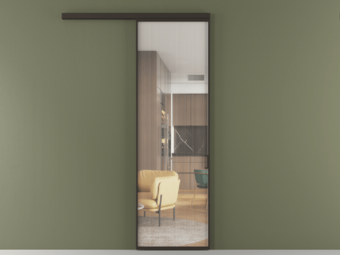 Перегородка Formato вдоль стены одностворчатая АЛПР 040.01 Алюминий антрацит Рифлёное стекло "Moru", триплекс, 8 мм Цена 170350 сом  | Volhovec