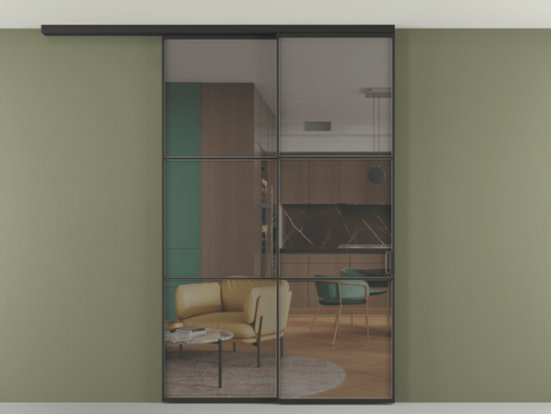 Перегородка Formato вдоль стены на потолок телескопик синхро 2 АЛПР 040.03 Алюминий Черный Прозрачное серое стекло, триплекс, 6 мм Цена 406490 сом | Volhovec