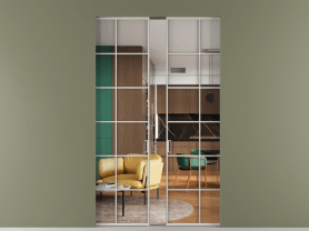 Алюминевая перегородка АЛПР 040.05 МОС Crystalvision. Цвет Алюминий облачно-серый. Материал Алюминий в эмали. Коллекция Перегородка Formato скрытый пенал двустворчатая. Картинка.