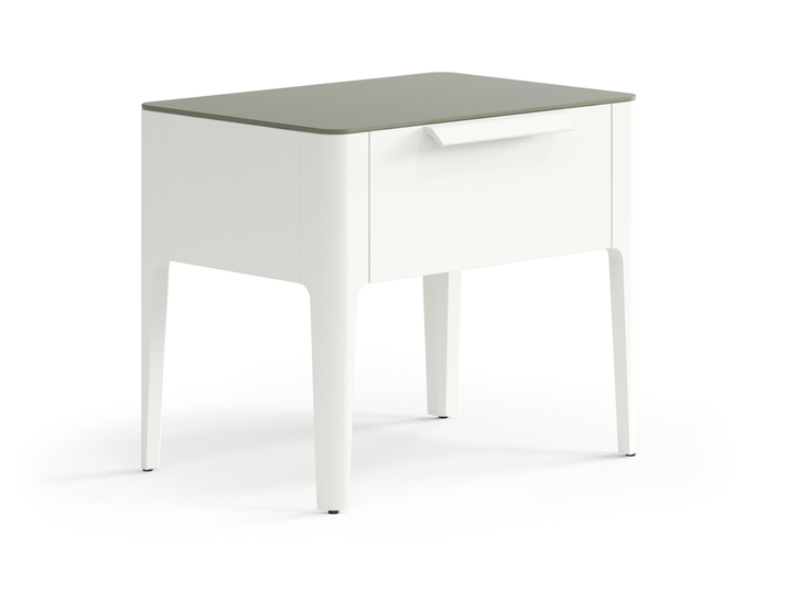 Мебель Тумба прикроватная Piega 1 ящик. Цвет Матовый жемчужный. Материал Гладкая эмаль. Коллекция Тумба прикроватная Piega 1 ящик. Картинка.