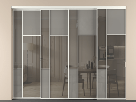 Алюминевая перегородка vntl4_5 Алюминий бежево-серый Серый сатин матовое + Серый прозрачное. Цвет Алюминий бежево-серый. Материал Алюминий в эмали. Коллекция Перегородка Мозаик внутри проёма 4 створки с синхронным механизмом. Фото. Алюминевая перегородка vntl4_5 Алюминий бежево-серый Серый сатин матовое + Серый прозрачное. Цвет Алюминий бежево-серый. Материал Алюминий в эмали. Коллекция Перегородка Мозаик внутри проёма 4 створки с синхронным механизмом. Картинка.