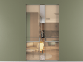 Алюминевая перегородка АЛПР 040.02 МНСР САТ ОРАНЖ. Цвет Алюминий нейтральный серый. Материал Алюминий в эмали. Коллекция Перегородка Formato скрытый пенал 2 створки. Картинка.