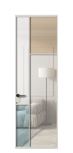 Дверь межкомнатная АЛПЛ041.11 АОС 4 стекла. Цвет Алюминий облачно-серый. Материал Алюминий в эмали. Коллекция Mosaic. Картинка.