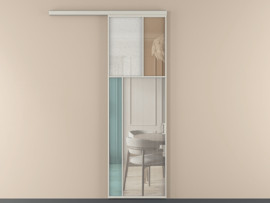 Алюминевая перегородка vd1_4 Алюминий тёплый серый Четыре стекла. Цвет Алюминий тёплый серый. Материал Алюминий в эмали. Коллекция Перегородка Mosaic вдоль стены 1 створка. Картинка.