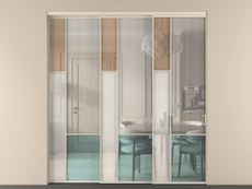 Перегородка Mosaic внутри проёма 3 створки с синхронным механизмом