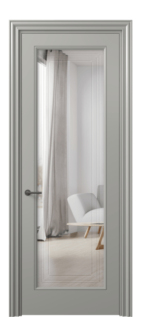 Дверь межкомнатная 8400 МНСР Двустороннее зеркало с гравировкой. Цвет Матовый нейтральный серый. Материал Гладкая эмаль. Коллекция Маскот. Картинка.